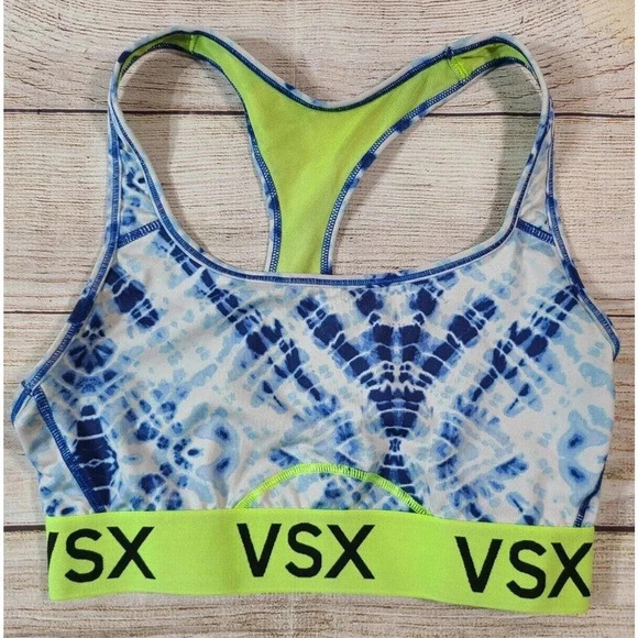 VSX Victoria's Secret Women's Sports Bra Small Blue Green Tie Dye Racerback - Picture 1 of 4